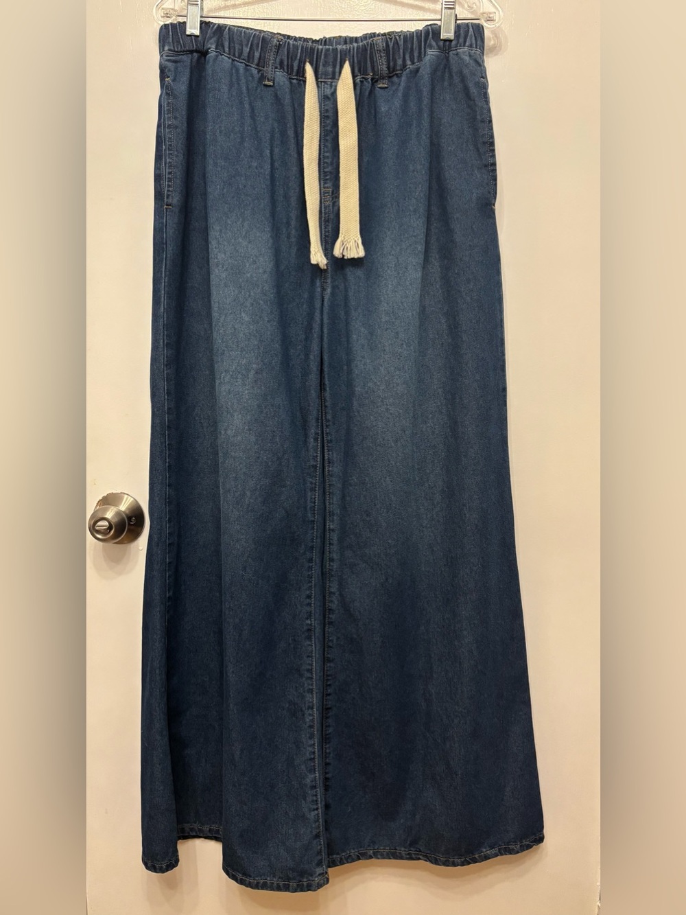 Cider Dark Blue Super Wide Leg Denim Jeans with Drawstring Waist